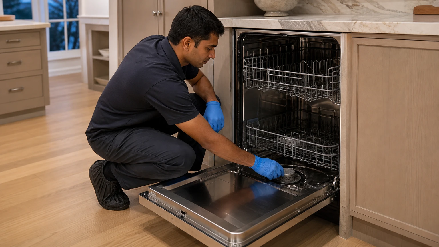 Panel-ready dishwasher diagnostic visit in the service area